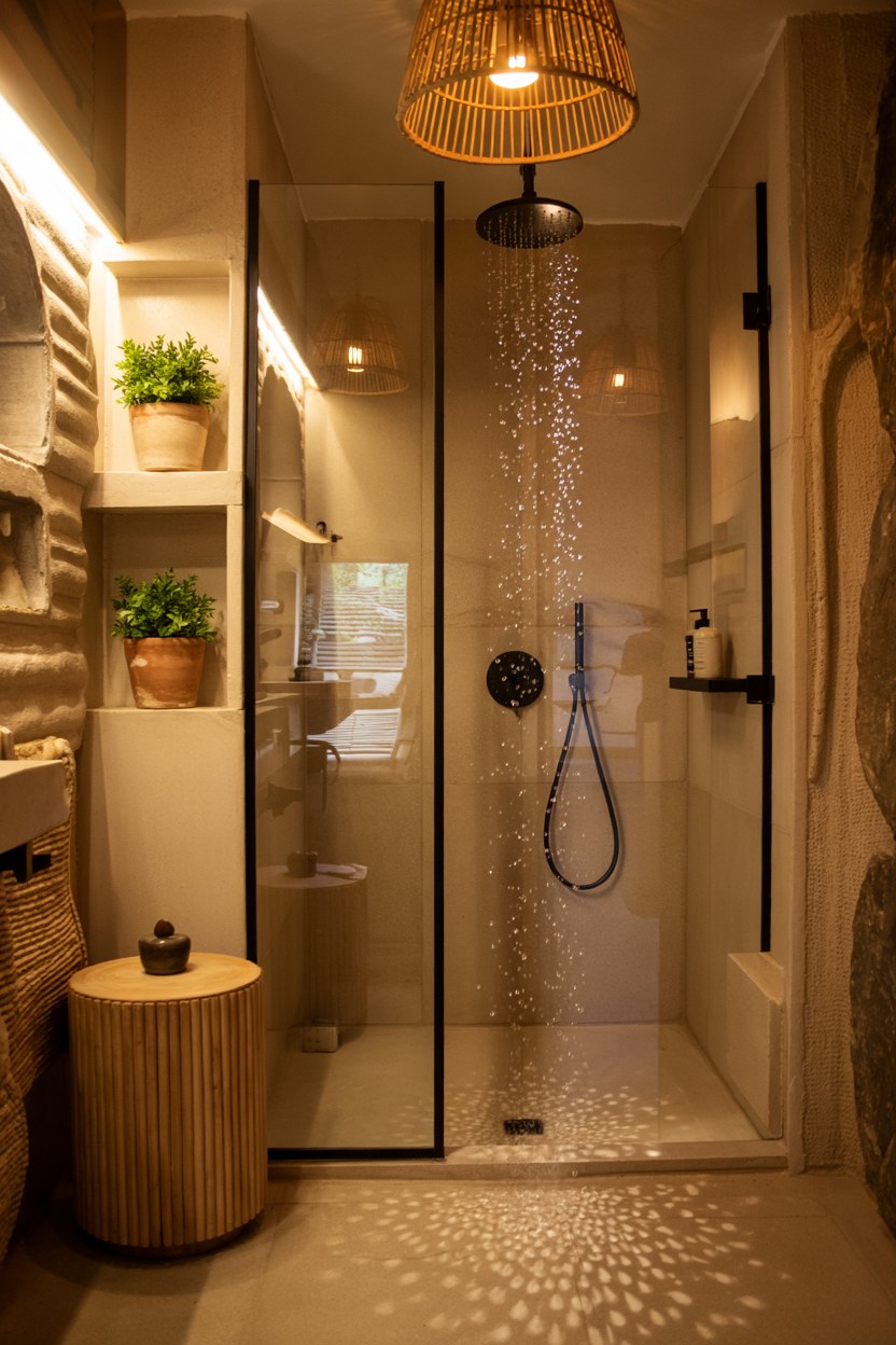 Luxury Spa Bathroom Design Ideas with Walk-In Shower and Ambient Lighting