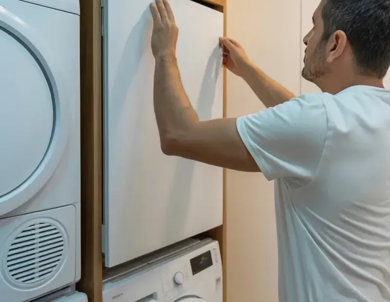 Adjusting a slatted wood cabinet door in your laundry room