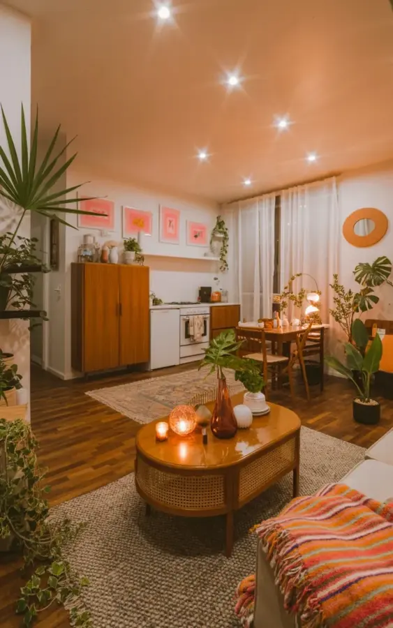 Cozy Bohemian Living Room Ideas for Autumn – Warm Lighting & Indoor Plants