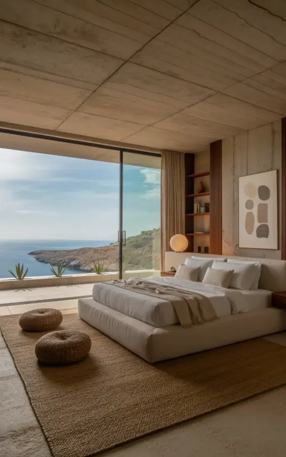 How to Design a Modern Bedroom with Concrete Walls and Ocean Views