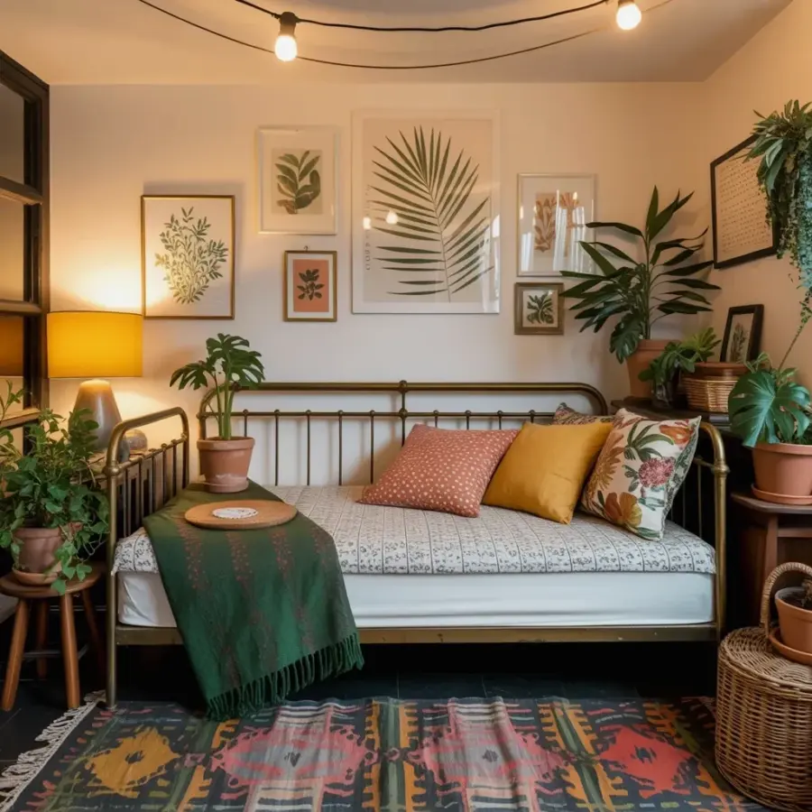 The biggest bohemian bedroom mistake? Overdoing patterns without balance (vintage daybed inspo)