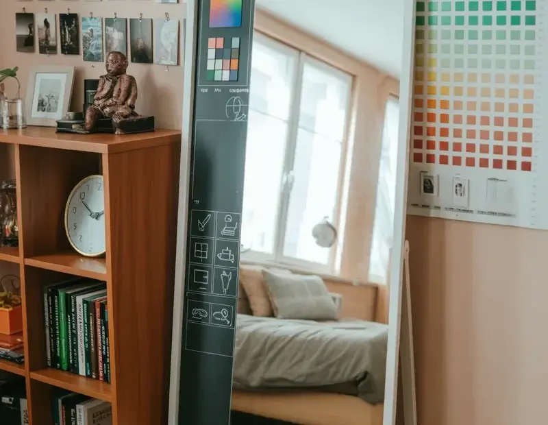 Quick DIY: turn a floor mirror into a paint palette mood board for bedroom inspo
