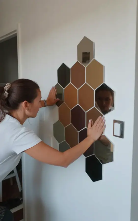 Hexagonal Mirror Tiles Install Guide | Brown & Bronze Honeycomb Wall