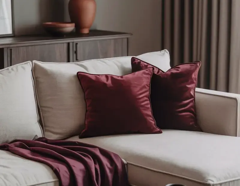 Budget Living Room Ideas with Burgundy Accents | Cozy Sectional & Coffee Table Styling