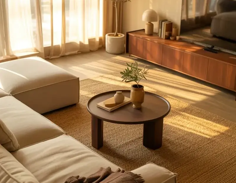 Warm Minimalist Living Room Ideas for Fall - Natural Textures & Cozy Neutrals