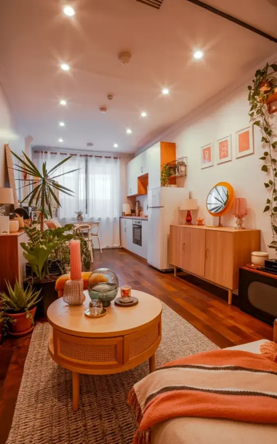 Cozy Fall Boho Living Room Ideas with Plants and Warm Lighting